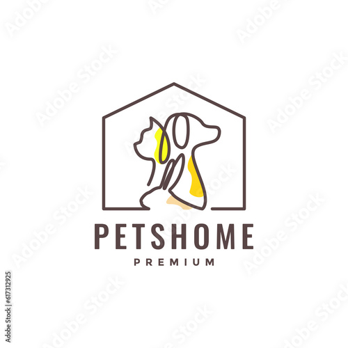 animal pets home dog cat rabbit line art colorful logo design vector