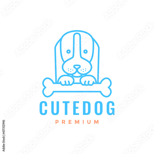 animal pets puppy bloodhound bones mascot cute line art logo design vector