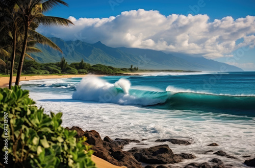 Powerful crashing wave surf Waimea Bay Hawaii
