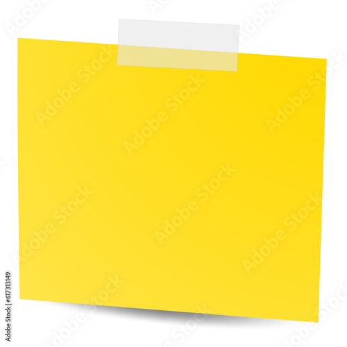 Square yellow sticky paper note reminders. Office memo label stationery.