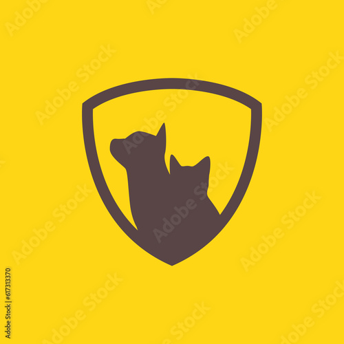 animal pets care dog cat shield secure treatment logo design vector