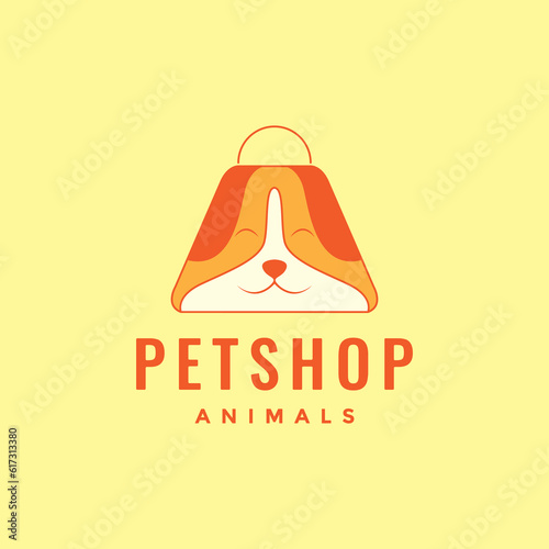 animal pets dog pet shop shopping bag cartoon mascot logo design vector