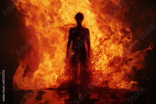 Silhouette man on fire Generative AI