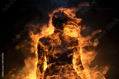 Silhouette man on fire Generative AI