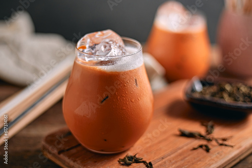Iced thai milk tea in glass
