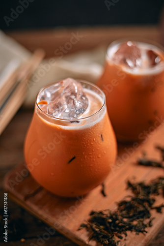 Iced thai milk tea in glass