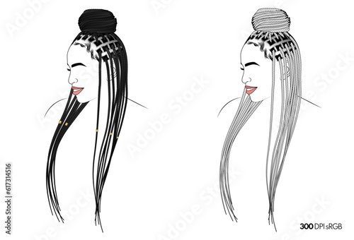 long box braids hairstyle vector - braids hair vector - hair illustraiton
