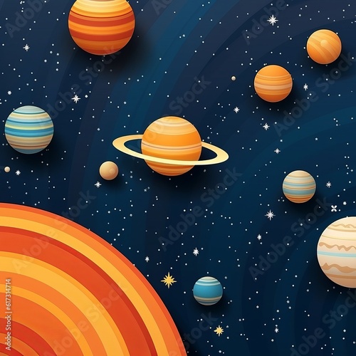 background with planets in paper style Generative AI