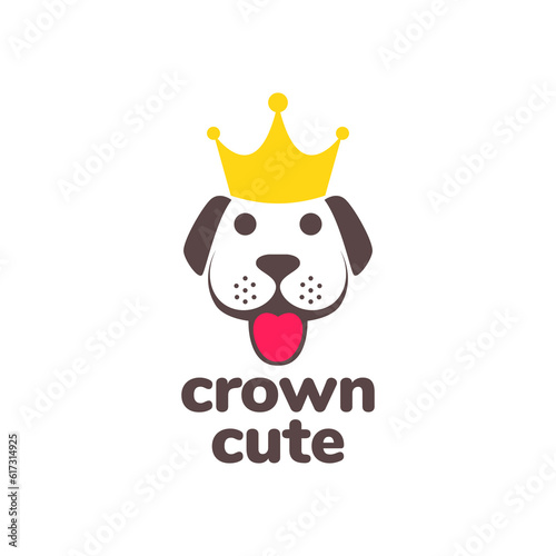 animal pets dog puppy crown king happiness mascot cute logo design vector