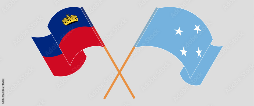 Crossed and waving flags of Liechtenstein and Micronesia Crossed and waving flags of Liechtenstein and Micronesia