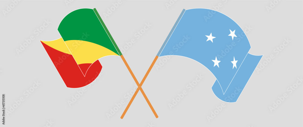 Crossed and waving flags of Republic of the Congo and Micronesia