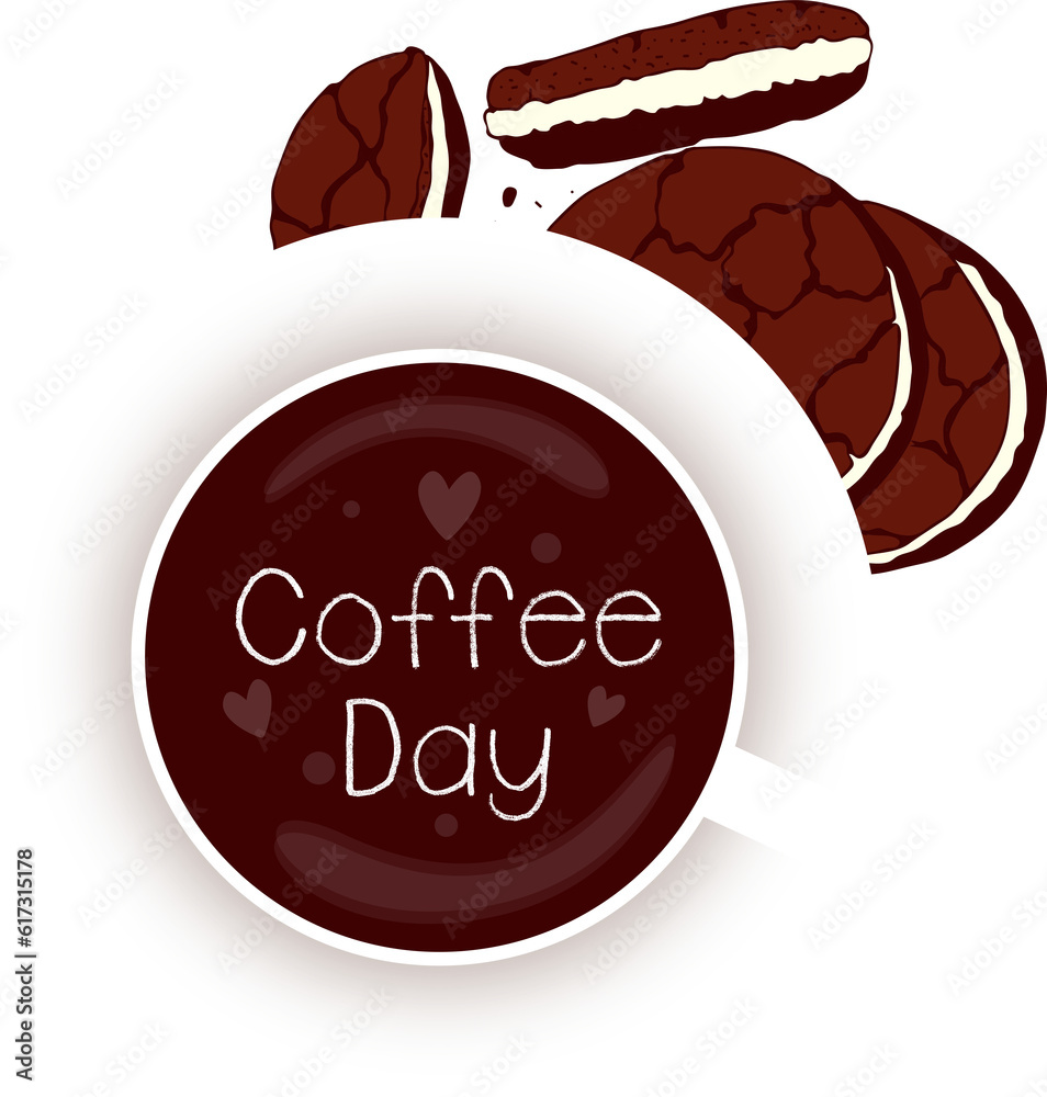 Fototapeta premium Coffee Day cup coffee and chocolate cookie. PNG.