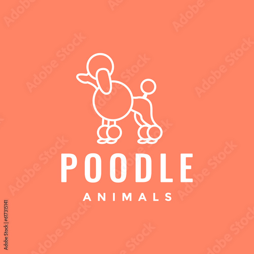 animal pets dog poodle line art simple feminine mascot logo design vector