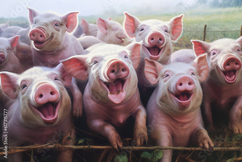 glückliche Schweine Freilandhaltung Generative AI photo