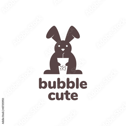 animal pets rabbit drink bubble chocolate mascot logo design vector