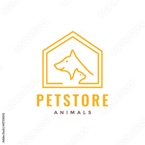 dog cat home house cage pet shop line art minimal modern mascot logo icon vector illustration