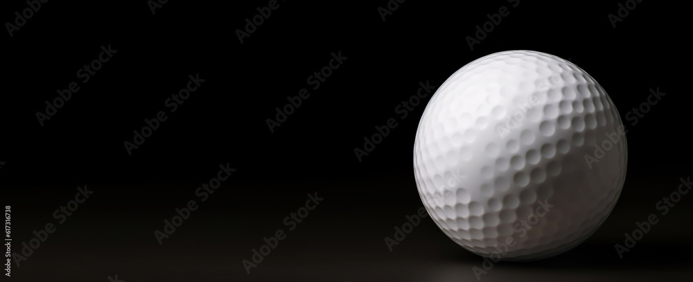 Close-up of golf ball isolated on black backdrop. Generative AI Close-up of golf ball isolated on black backdrop. Generative AI
