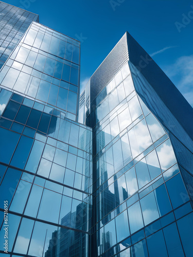A modern gray buildings with glass windows under the clear sky generateed by ai