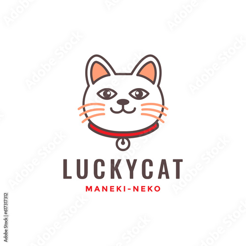 Maneki neko lucky cat cute cartoon mascot logo vector icon illustration