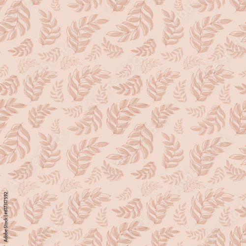 Seamless Branches Pattern, Branches With Leaves Ornament Texture, Vector Background.
