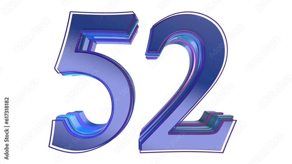 Blue glossy 3d number 52