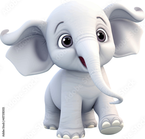 Cute elephant in 3D style. 