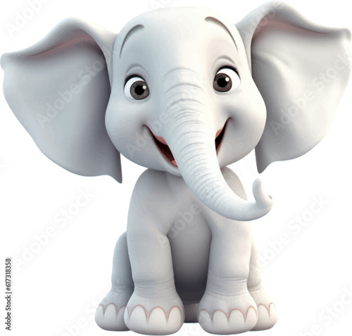 Cute elephant in 3D style. 
