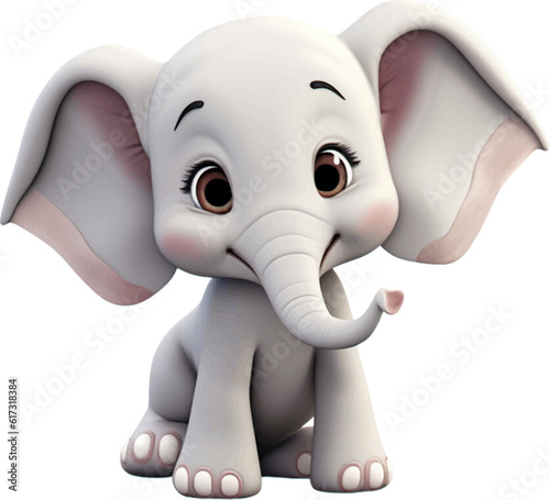 Cute elephant in 3D style. 