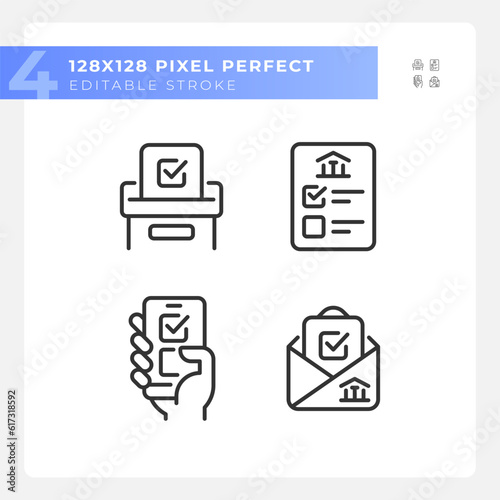 Pixel perfect thin line icons set representing voting, isolated illustration, editable election signs.