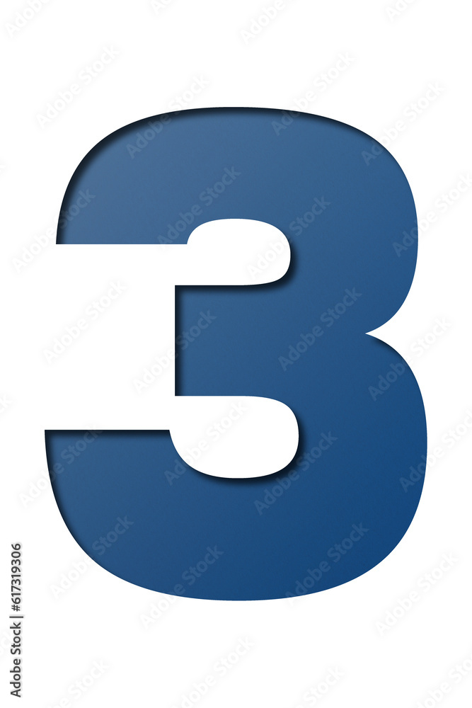 number cut paper 3 blue isolated on transparent background number cut paper 3 blue isolated on transparent background