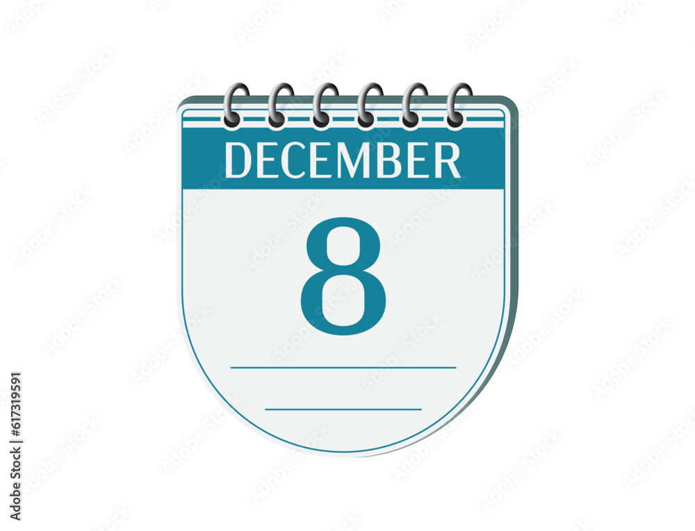8 december round retro events calendar page vector. 3d one day calendar, date appointment, schedule, business planner, event reminder illustration. Abstract three dimensional old style calendar. 8 december round retro events calendar page vector. 3d one day calendar, date appointment, schedule, business planner, event reminder illustration. Abstract three dimensional old style calendar.