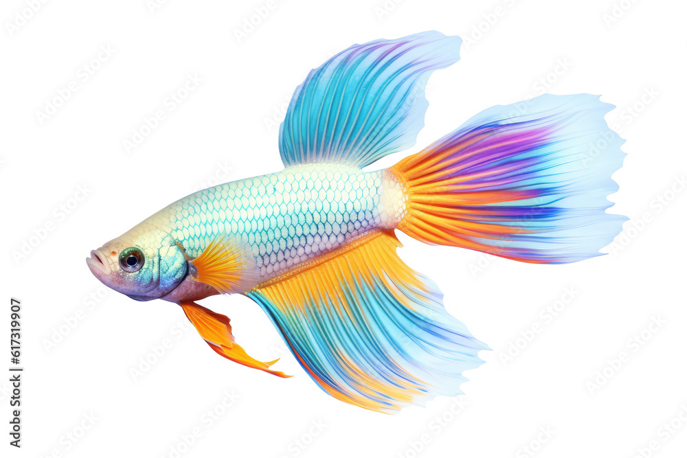 Fototapeta premium Beautiful guppy fish isolated on transparent background. Generative Ai