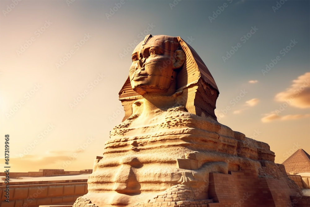 Generative AI.
sphinx statue background in desert - obrazy, fototapety, plakaty 