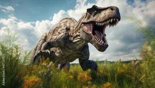 Dino World Striking T-Rex Art Against Dramatic Background © Dinaaf