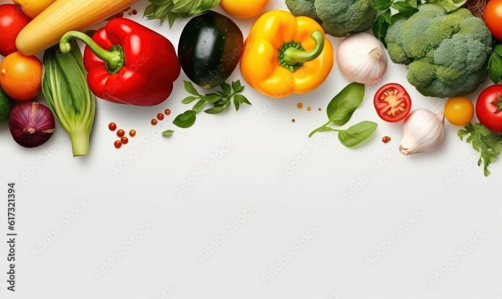 Organic Vegetable Advertising Background, Vegetarian Food for Healthy Nutrition. Generative Ai