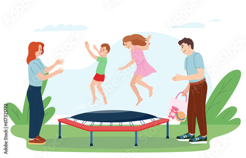 Jumping On Trampoline Flat Illustration