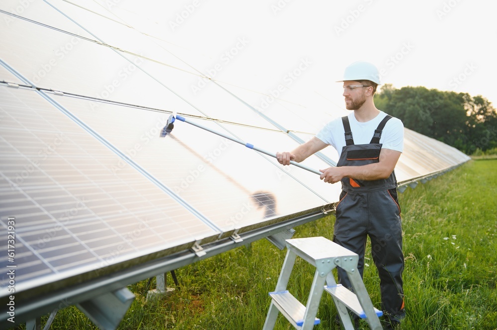 man cleaning, solar power washing