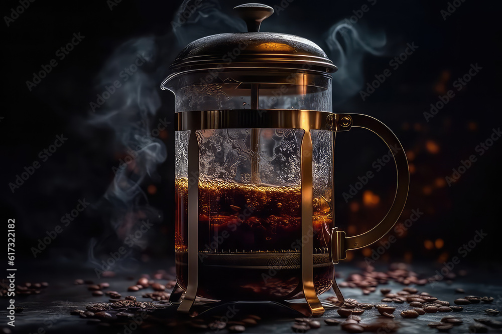 Gorgeous photo of French Press Coffee made by steeping