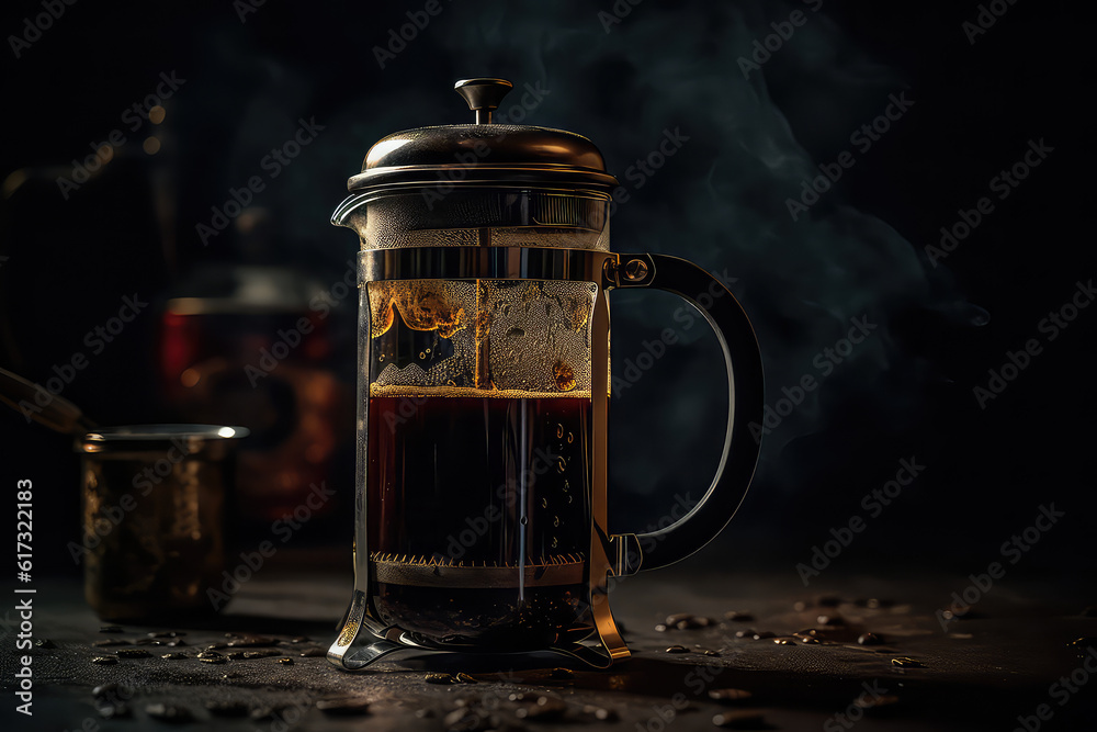 photo of French Press Coffee made by steeping Stock Photo
