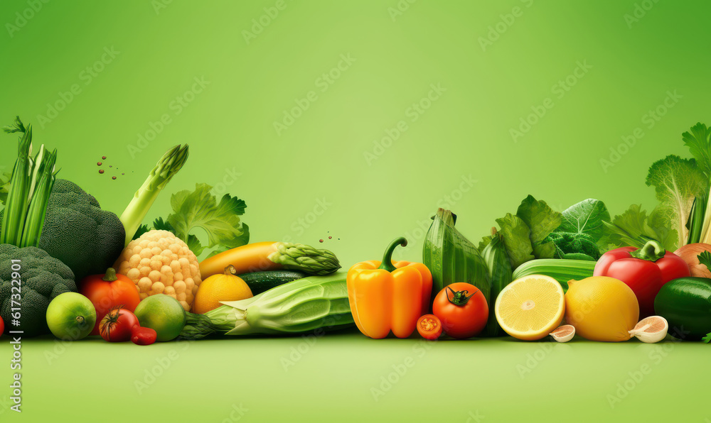 Organic Vegetable Advertising Background, Vegetarian Food for Healthy Nutrition. Generative Ai