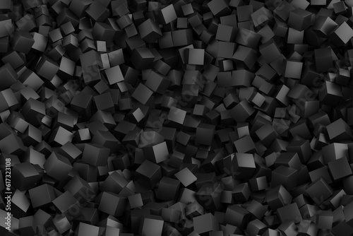 Chaotic dark black cubes background