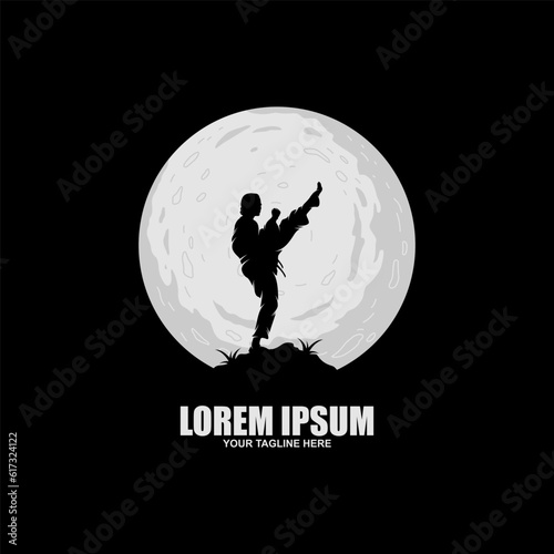 A fighting figure of Asian martial arts silhouette logo design vector illustration