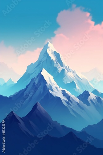 Majestic mountain peaks style mountain silhouette in the style of high landscape professional photography, grandeur, light blue sky Generative AI 