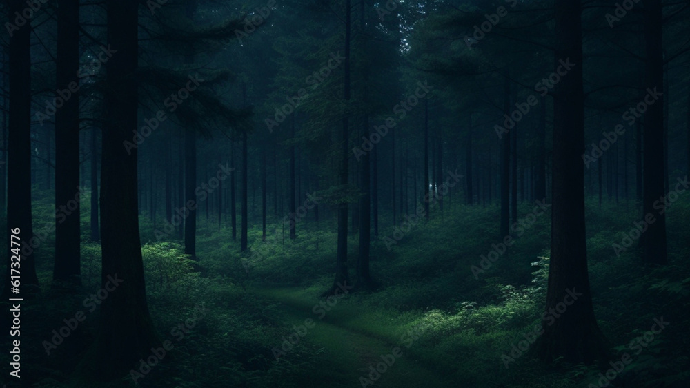Fototapeta premium dark forest in the fog