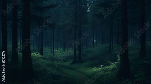 dark forest in the fog