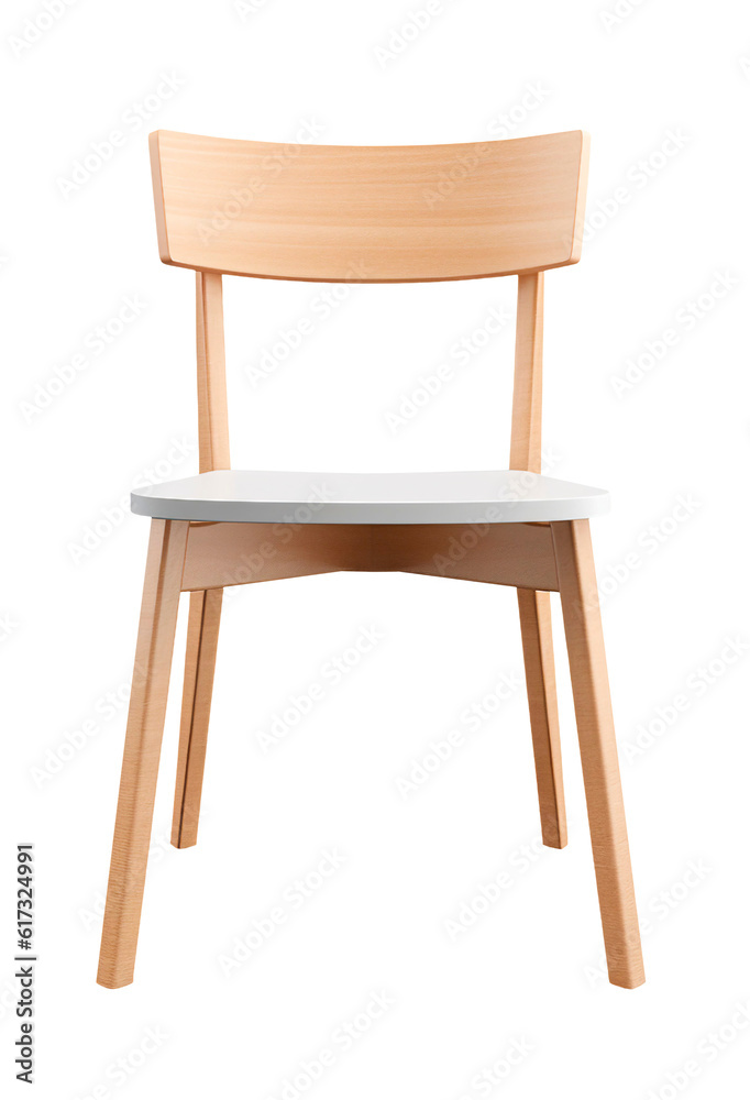 Fototapeta premium Modern Wooden Empty Chair. Front View. Interior Mockup. Ai Generative