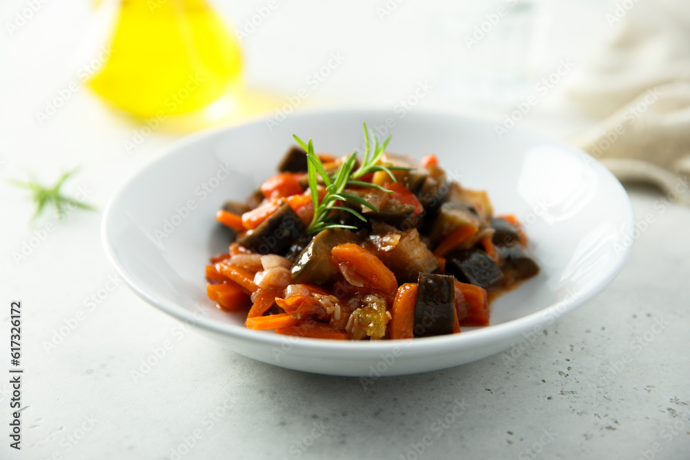 Traditional homemade vegetable ragout with fresh rosemary
