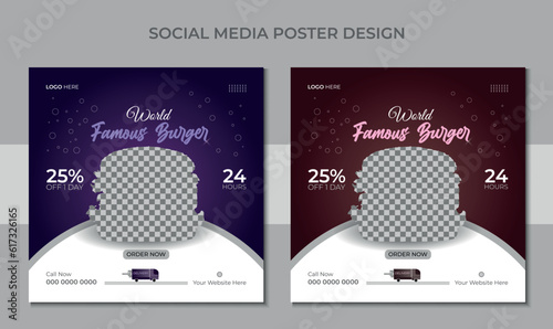 Social Media Post Template Design. Vegetable, Restaurant discount food Burger. Food social media template. 