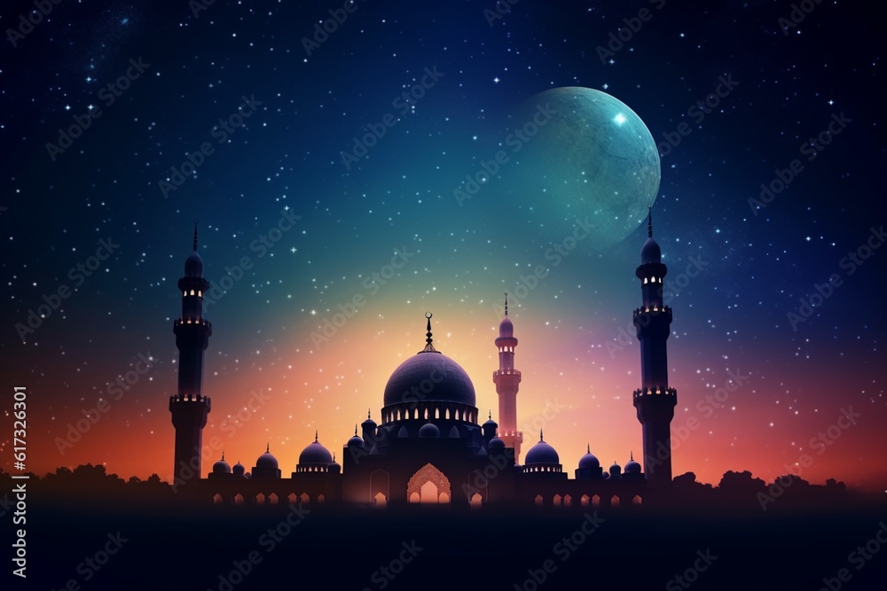 Captivating Night Sky Islamic Background Created with Generative AI Captivating Night Sky Islamic Background Created with Generative AI