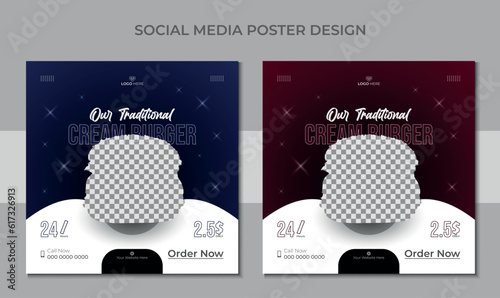 Food social media template. Restaurant discount food Burger Flyer Design, Social Media Post Template Design. Vegetable, Restaurant discount food Burger. 
